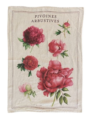 Linen tea towel "Pivoines arbustives"